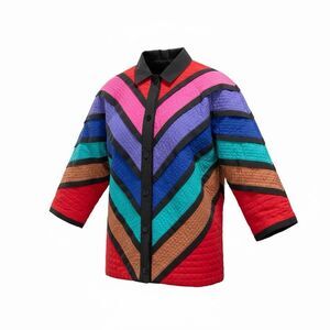 Vtg 80s Marguerite Rubel Rainbow Chevron Button Up Jacket Womens XL Made In USA